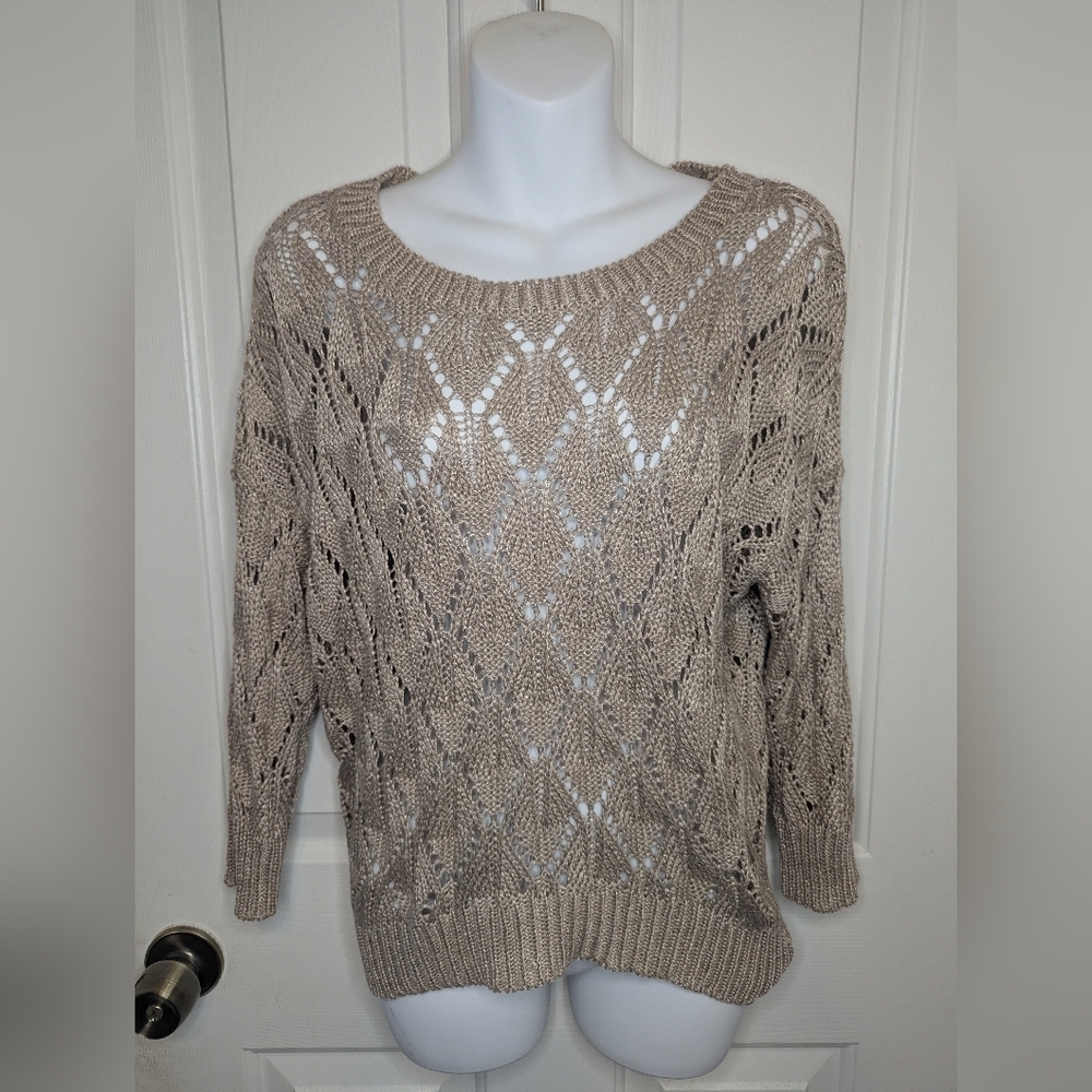 Kenar Pullover High-Low, 3/4 Sleeve Sweater Women's Acrylic Blend Beige, Large